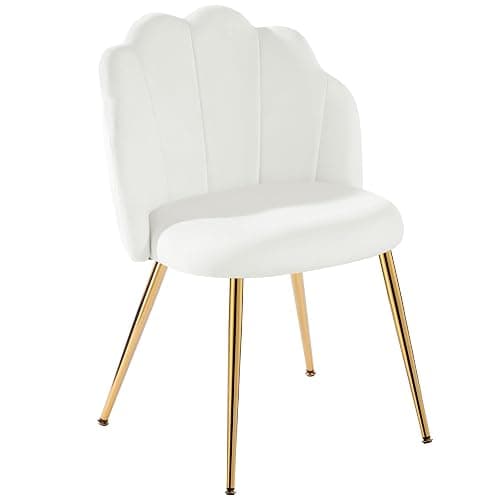 Vanity Chair with Back, Small Accent Chair for Living Room& Bedroom, with X-Frame Gold Legs, Modern Design& Easy Assemble, White - Image 1