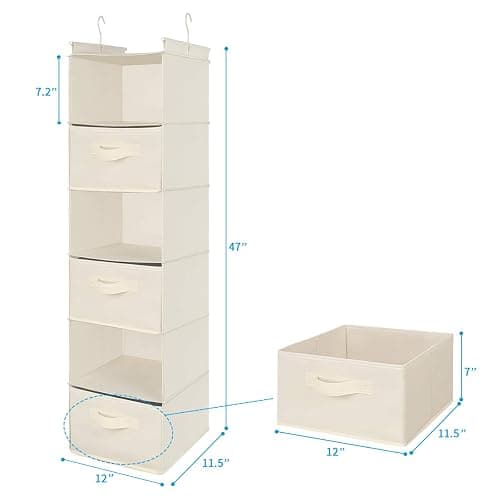 MAX Houser 6 Tier Shelf Hanging Closet Organizer, Cloth Hanging Shelf with 2 Sturdy Hooks for Storage, Foldable (Beige) - Beige thumbnail 4