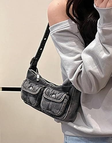 Y2K Denim Purse for Women Vintage Shoulder Bag Small Top Handle Clutch Punk Underarm Handbag with Multiple Pockets 2025 thumbnail 5