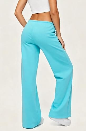 Women Y2K Straight Leg Sweatpants Cute Drawstring Low Rise Sweat Pants | Teen Girls Wide Leg Sweatpants Baggy Joggers Cotton Casual Basic Drawstring PJ Lounge Pants,Stretch Active Pants for Women thumbnail 5