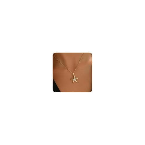 NONAMOIS 18K Gold Plated CZ Starfish Moon Lucky Horseshoe Pendant Necklace for Women Created Round White Opal Choker Necklace Dainty Stainless Steel Jewelry Gifts - Image 1