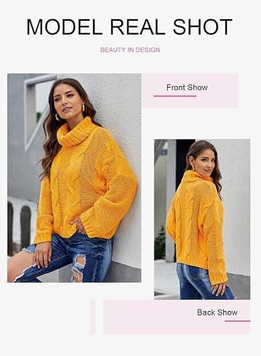Dokotoo Womens 2025 Winter Fall Solid Turtleneck High Neck Balloon Long Sleeve Sweaters Pullover Outerwear thumbnail 4