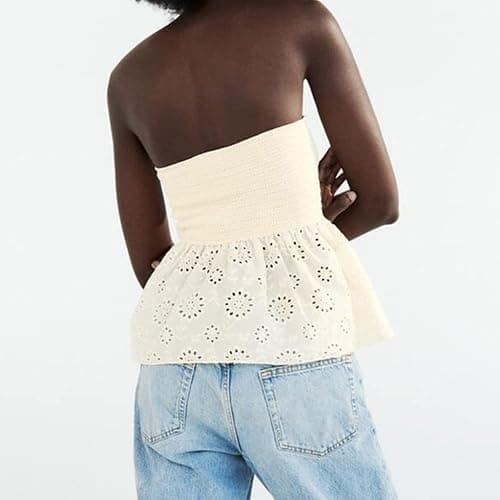 MISSACTIVER Women Twist Knot Knit Bandeau Tube Top Embroidery Strapless Off Shoulder Backless Hollow Crop Tank Corset Top thumbnail 2