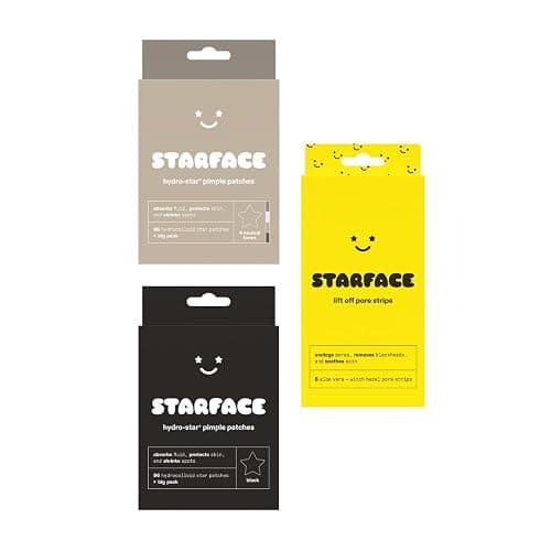 Starface World Black Star Hydrocolloid Pimple Patches Big Pack (96 ct), Lift Off Pore Strips for Blackheads and Clogged Pores (8 ct), and Earth Star Hydrocolloid Pimple Patches Big Pack (96 ct) - Image 1