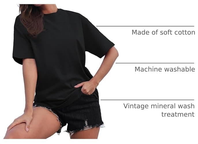 SnowElve Womens Washed Vintage Oversized T-Shirt Baggy Workout Tops Short Sleeve Cotton Tshirts Streetwear Boyfriend Tee thumbnail 4