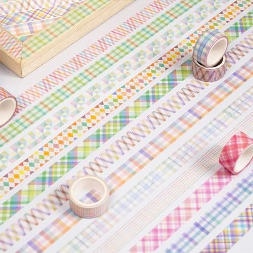 YUBX Basic Grid Washi Tape Set 12 Rolls Plaid Decorative Masking Tapes for Arts, DIY Crafts, Journals, Planners, Scrapbook, Wrapping (Colored) thumbnail 6