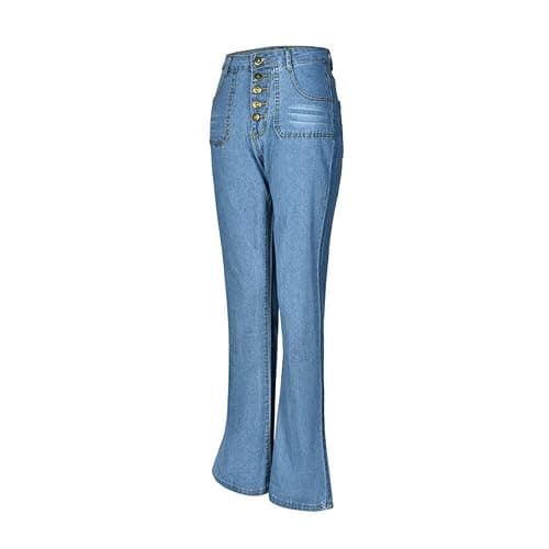 Kaxiya2021 Women's Button Fly Flare Jeans High Wide Leg Fitted Denim Pants Versatile Mid Rise Slim Boot Cut Denim Trousers thumbnail 2