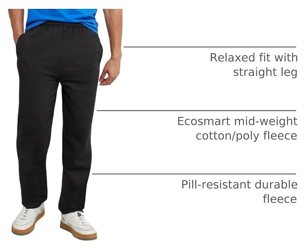 Hanes Men's EcoSmart Sweatpants, Athletic Lounge Pants with Pockets, Open Hem Bottom, Fleece Pants thumbnail 4