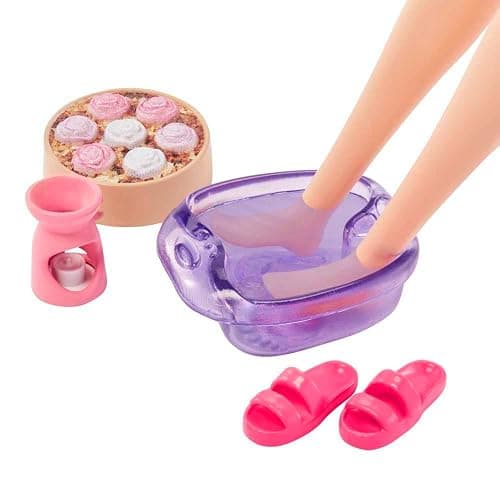 Barbie Doll, Kids Toys, Blonde Doll with Pet Puppy, Barbie Sets, Spa Day, Lemon Print Bathrobe, Headband and Eye Mask, Self-Care Series thumbnail 4