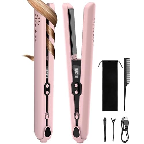 9600mAh Cordless Flat Iron Hair Straightener Rechargeable, Cordless Hair Straighteners for Women, Wireless Straightener for Car, 20 Million Negative Ions, LCD, 6 Adjustable Temp(Pink) - Image 1
