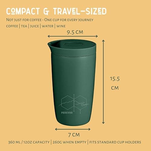 Perevor 360ml Coffee Flask, Reusable Tumbler for Travel | Thermal Cup for Camping, Office Mug or Commute | Perfect Small Cold Water Bottle | Preppy Cute Smoothie Cup | Forest Green thumbnail 2