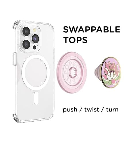 PopSockets Phone Grip for MagSafe with Kickstand, Magnetic Stand, Swappable Top, Secure Hold for iPhone MagSafe Cases, Phone & Tablet Grip - Enamel Water Lily thumbnail 4