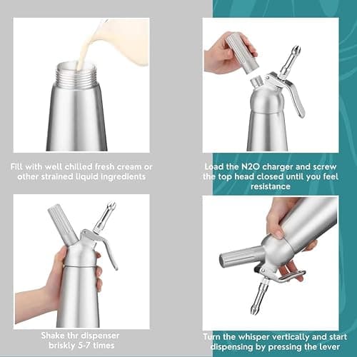 Professional Whipped Cream Dispenser 500ml/1 Pint Homemade Cream Maker with 3 Decorating Nozzles for Cake Cheese Dessert Shop thumbnail 8
