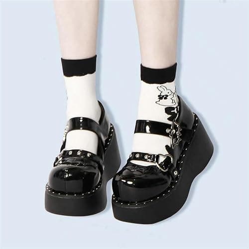 Parisuit Womens Lolita Platform Goth Shoes Mary Jane Wedge Heels Pumps Ankle Strap Round Toe Punk Cosplay Shoes thumbnail 4