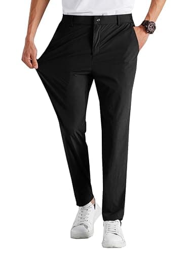 Runcati Mens Stretch Golf Pants Casual Slim Fit Dress Pants Elastic Waist Tapered Work Cropped Trousers - Image 1
