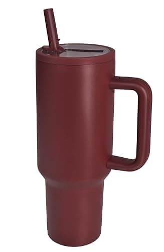 40oz Stainless Steel Insulated Tumbler with Handle & Straw Lid, Notable Red | Double-wall vacuum design, leak-proof lid, Keeps drinks cold & hot, perfect for shopping, commuting, fall travel, camping - Image 1