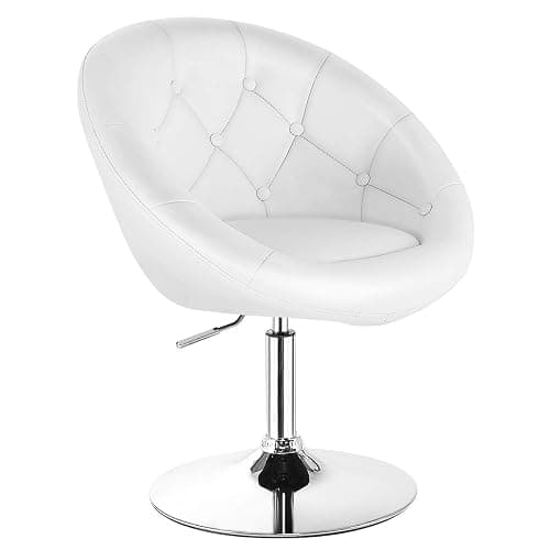 COSTWAY Vanity Chair, Contemporary Height Adjustable Makeup Chair with Chrome Frame, Tufted Round-Back, Modern Swivel Accent Chair for Lounge, Pub, Bar, White - Image 1