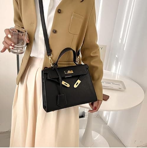 Women's Street Trend PU Leather Tote Bag Shoulder Bag Crossbody Bag,Black thumbnail 2