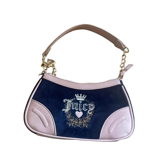 Juicy Couture Velour Heritage Shoulder Bag Regal Blue/Dusty Blush - Image 1