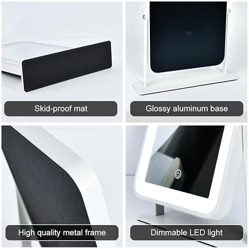 YEKKOPT Small Desk Mirror with Lights, Lighted Makeup Mirror with Light, Portable Tabletop Make Up Mirror for Desk, Vanity Mirror with Lights,Smart Touch Control, Dual Power Supply, 360°Rotation thumbnail 6