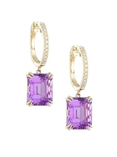Saks Fifth Avenue Collection, 14K Gold, Diamond & Amethyst Drop Earrings - Image 1