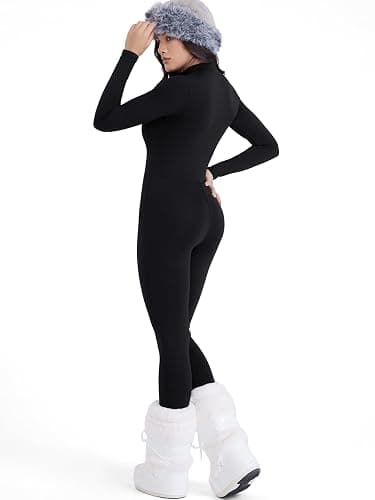 YEOREO Women Long Sleeve Workout Jumpsuit Zip Up Romper Bottom Pants Bodysuit Bodycon Sexy One Piece thumbnail 2