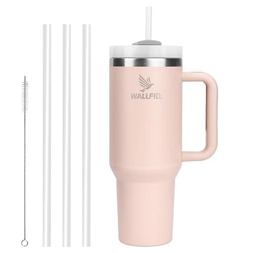 WALLFID 40oz Thermobecher aus Edelstahl, Vakuum-Isoliert mit Deckel, 3 Strohhalmen und 1 Strohhalm Bürste, Für Heiß- und Kaltgetränke, Ideal für Kaffee, Tee, Smoothies und Mehr(Rosenquarz) - Image 1