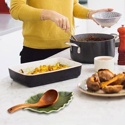 YumiPLUS Ceramic Leaf Shape Spoon Rest for cooking, Cute Green Cooking Spoon Holder for Stove Top,Large Porcelain Spatula Rest for Kitchen Counter, Farmhouse Kitchen Decor (green) thumbnail 9
