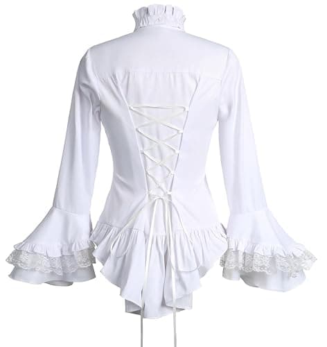 Gothic Victorian Blouse for Women Sweet Lolita Shirt High Low Irregular Ruffles Lotus Hem Medieval Tops thumbnail 3