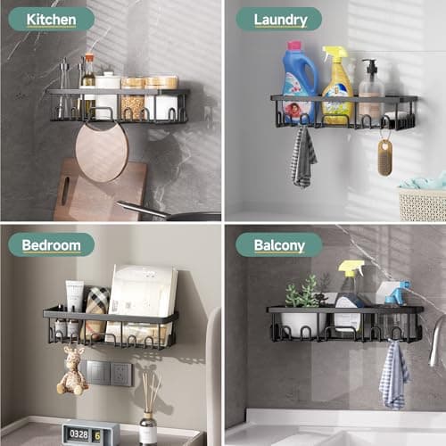 Veken Shower Caddy 6-Pack, Advanced Rustproof Design, No Drilling Adhesive Shelves, Rack with Soap Holder, Large Capacity Bathroom Organizers and Storage, Wall-Mounted Kitchen & Home Decor, Black thumbnail 9