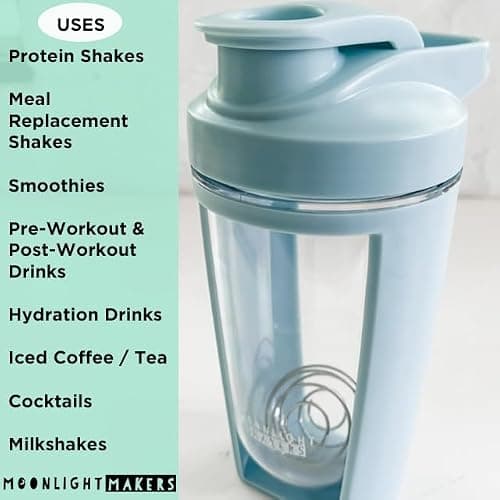 Moonlight Makers Set of 3 Cute 16oz Protein Shaker Bottle, Steel Whisk Ball - Leakproof, Dishwasher Safe Gym Bottle, Shaker Cups for Protein Shakes, Preworkout Drinks Mixer Cup - Pink, Green, Purple thumbnail 5