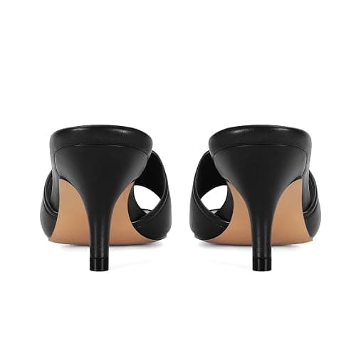 Dsevht Black Kitten Heel Sandals Stiletto Low Heels Slip On Slides Mule Sandal Square Open Toe Dress Shoes for Women thumbnail 5