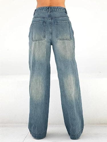 EMMIOL Women's Wide Leg Jeans Baggy Jeans Mid Waist Stretch Boyfriend Denim Pants Vintage Trousers with Pocket thumbnail 4