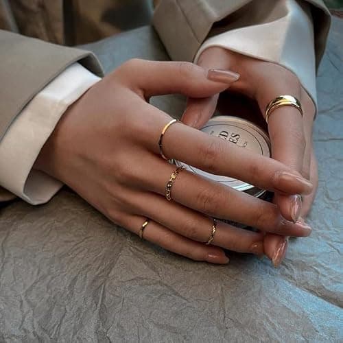 ZOERAY 10PCS 14K Gold Plated Stacking Rings for Women Thumb Stackable Knuckle Band Rings Plain Twist Thin Joint Finger Wedding Gold Ring Set for Women Size 4 to 11 thumbnail 5