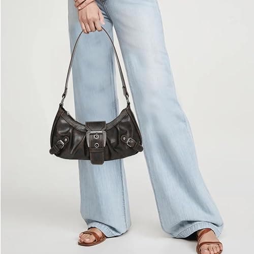 CRGANGZY Women Hobo Bag Y2K PU Leather Crescent Bag Pleated Underarm Purse Magnetic Closure Zipper Clutch Purse Travel Bag - Coffee thumbnail 2