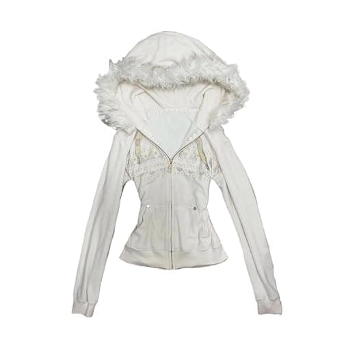 GGOOB Women's Y2k Faux Fur Hood Zip Up Hoodie Teen Girls Cute Winter Crop Coats Y2k Emo 2000s Fitted Hem Hoodies thumbnail 4