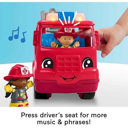 Fisher-Price Little People Toddler Toy Fire Truck Musical Push-Along Vehicle with 2 Figures for Pretend Play Ages 1+ Years thumbnail 6