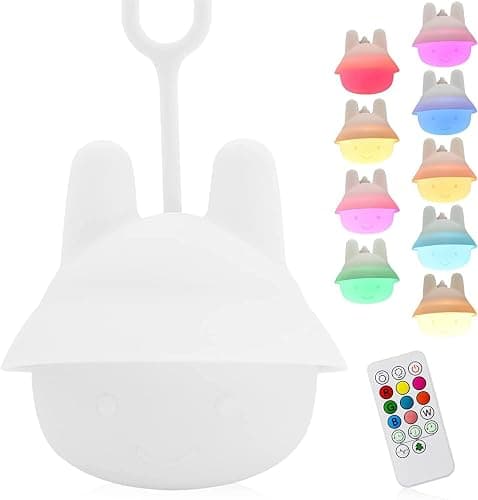 Baby Night Light for Car Seat- Dimming Function 9 Colors Changing Eye Caring Portable Rechargeable & Timing Bedside Lamp Light Up Toddler Bed Room Travel Essentials Squishy Silicone Infant BPA Free thumbnail 2
