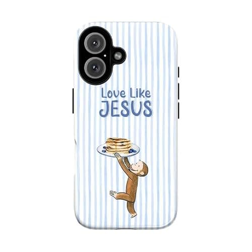Cu.rious G.e.orge Phone Case, Cart.oon Monkey Phone Cover with Love Like Jesus Bible Verse and Pancake Design Phone Case Multicolor - Image 1