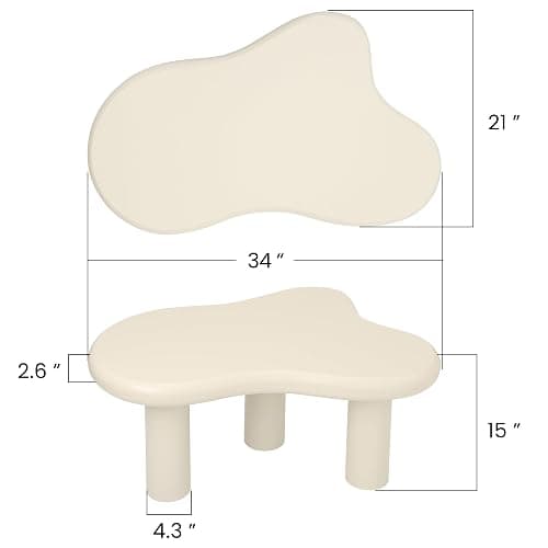Mordchil HF 34"(L) Cloud Coffee Table, Modern Wood Coffee Table for Living Room, Accent Unique Center Tables with 3 Legs, Small Tea Tables for Balcony, Patio, Bedroom, Cream White thumbnail 2