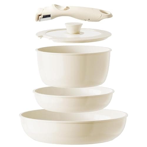 Redchef Ceramic Pots and Pans Set Non Stick, Nonstick Kitchen Cookware Sets, Non Toxic Pots and Pans Set Non Stick, PFAS PFOA & PTFE Free, Detachable Handle Pots and Pans 5 Piece, RV Cookware - Image 1