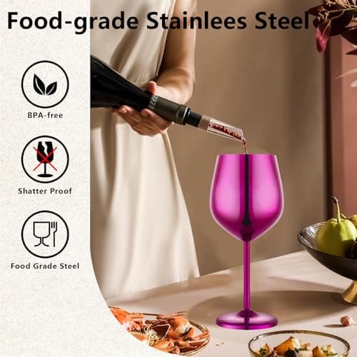 UNISWEET Stainless Steel Wine Glasses Set of 2, 18 oz Unbreakable Purple Wine Glass Unique Metal Wine Goblets for Outdoor Capming and Pool Gift for Wine Lovers thumbnail 3