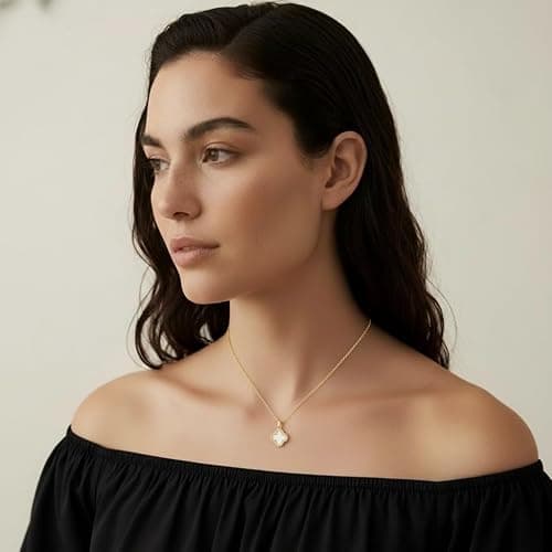 MINARIA Clover 14K Gold Plated 925 Sterling Silver Pendant Necklace for Women, Four Leaf Clover Mother of Pearl Necklace, Elegant Jewelry Gift for Women thumbnail 2