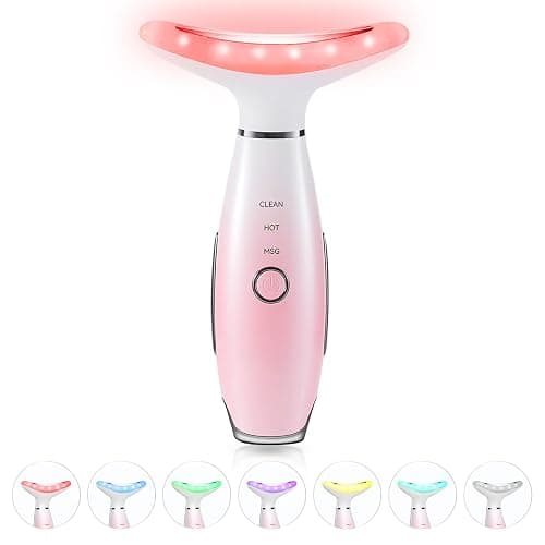 ELISHINE 7 Color Neck Face Massager - Facial Massager Tool for Skin Care at Home, Vibrating Face Massager with Thermals, Pink - Image 1