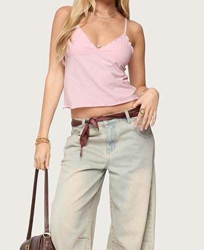 Cute Babydoll Tops for Women Spaghetti Strap V Neck Backless Cami Tops Y2k Going Out Tank Top thumbnail 2