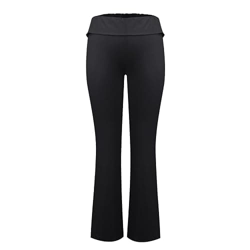 chaktkglok Flare Leggings for Women Low Rise Fold Over Flared Yoga Pants Bootcut Leggings Ladies Comfy Workout Pants thumbnail 4