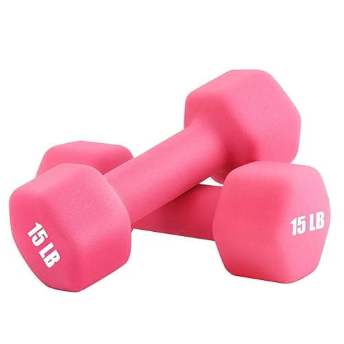 Portzon Weights Dumbbells 10 Colors Options Compatible with Set of 2 Neoprene Dumbbells Set,1-15 LB, Anti-Slip, Anti-roll, Hex Shape - Pink - Standard - 15-Pound, Pair