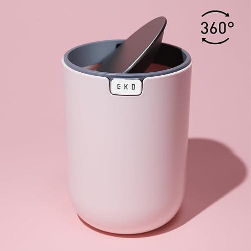 EKO Mini Desk Trash Can with Swing-Top Lid 0.4 Gallon Small Table Round Wastebasket for Office, Home, Car (Pink) thumbnail 9