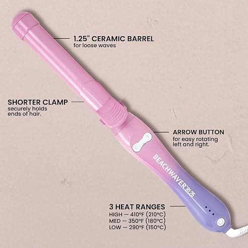 The Beachwaver Co. Beachwaver B1.25 Rotating Curling Iron - Pink Sunset | Automatic 1.25 Inch Ceramic Curling Iron | Auto-Shut Off, Travel-Friendly, Dual Voltage | B-Series (BW17SS) thumbnail 5