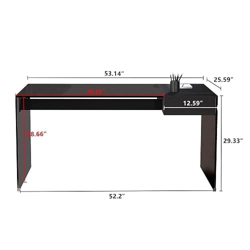 NessCarsti 53.14" Modern Glass Office Desk with Drawer for Home Office | Black Clear Computer Desk with Tempered Glass Tabletop & Legs, Minimalist Stylish Executive Table for Bedroom thumbnail 2